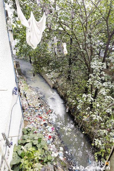 白云区嘉禾街长湴工业街许多小作坊的污水直接排放在河涌里。新快报记者 宁彪 摄
